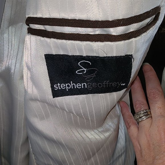 Men's Stephen Geoffrey 100% Worsted Wool Brown Striped Blazer Tux Jacket 48R - Picture 7 of 8